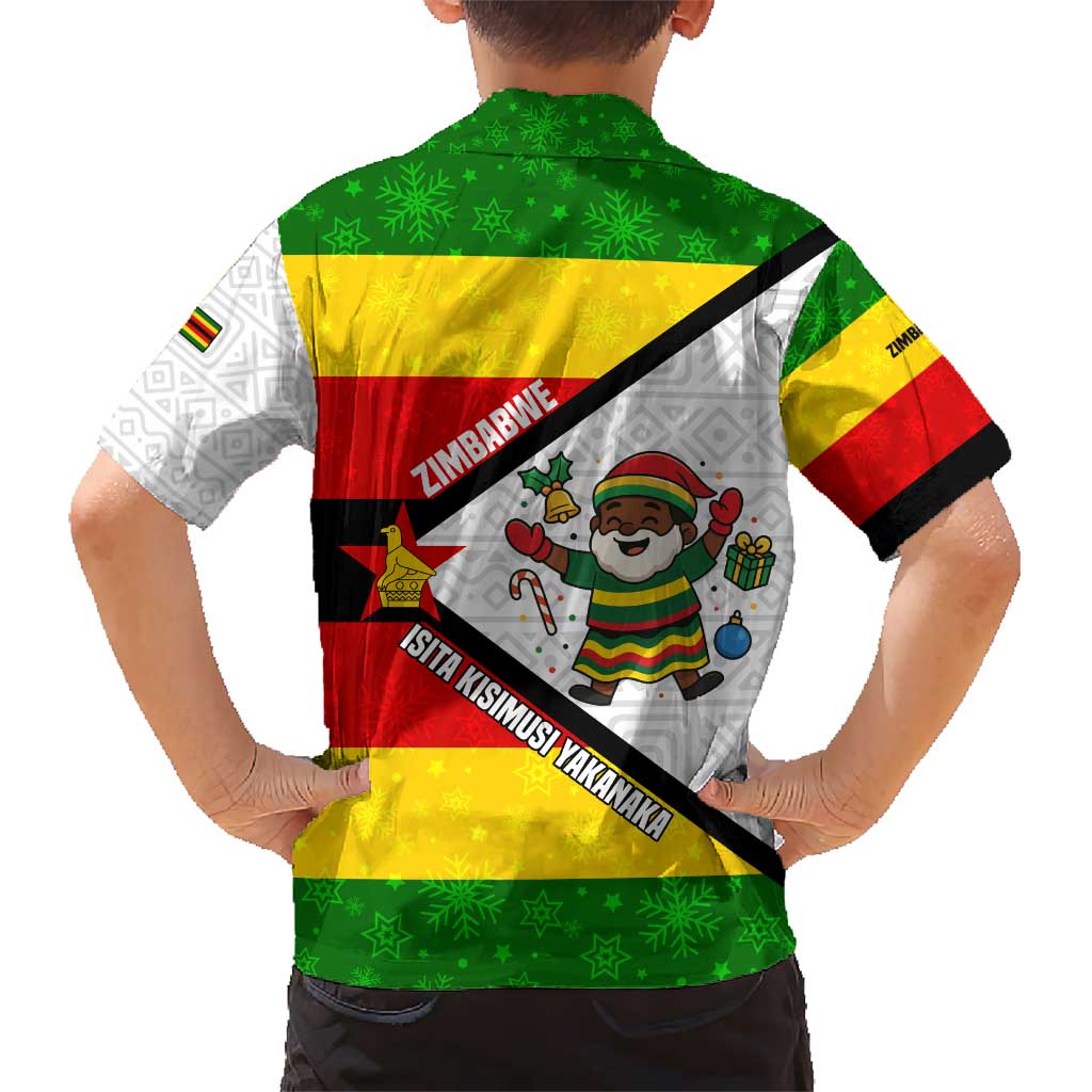 Zimbabwe Christmas Hawaiian Shirt with Festive Santa Palm Tree and Red Yellow Green Flag - Wonder Print Shop