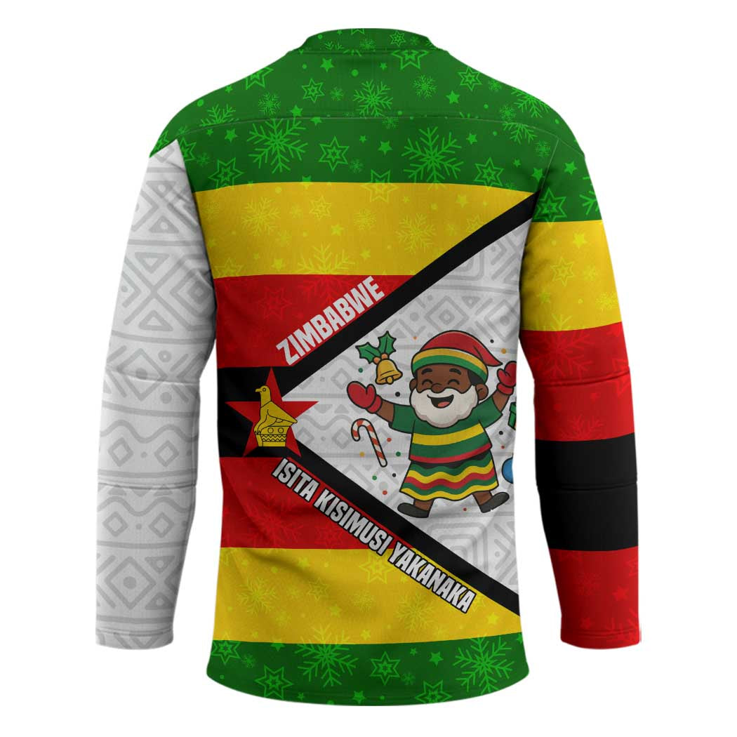Zimbabwe Christmas Hockey Jersey with Festive Santa Palm Tree and Red Yellow Green Flag - Wonder Print Shop