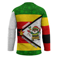 Zimbabwe Christmas Hockey Jersey with Festive Santa Palm Tree and Red Yellow Green Flag - Wonder Print Shop