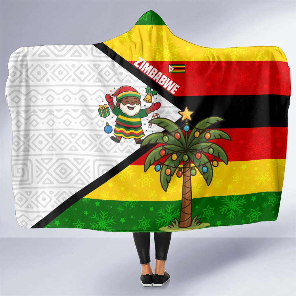 Zimbabwe Christmas Hooded Blanket with Festive Santa Palm Tree and Red Yellow Green Flag - Wonder Print Shop