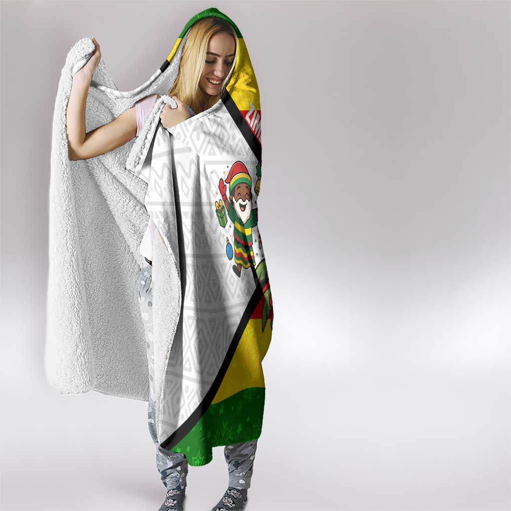 Zimbabwe Christmas Hooded Blanket with Festive Santa Palm Tree and Red Yellow Green Flag - Wonder Print Shop