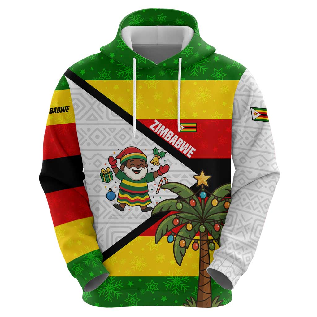 Zimbabwe Christmas Hoodie with Festive Santa Palm Tree and Red Yellow Green Flag - Wonder Print Shop
