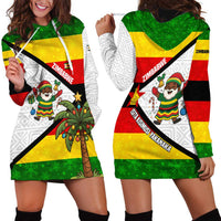 Zimbabwe Christmas Hoodie Dress with Festive Santa Palm Tree and Red Yellow Green Flag - Wonder Print Shop