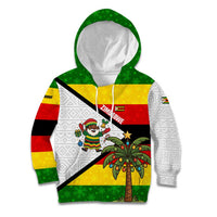 Zimbabwe Christmas Kid Hoodie with Festive Santa Palm Tree and Red Yellow Green Flag - Wonder Print Shop