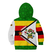 Zimbabwe Christmas Kid Hoodie with Festive Santa Palm Tree and Red Yellow Green Flag - Wonder Print Shop