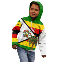 Zimbabwe Christmas Kid Hoodie with Festive Santa Palm Tree and Red Yellow Green Flag - Wonder Print Shop