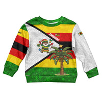 Zimbabwe Christmas Kid Ugly Christmas Sweater with Festive Santa Palm Tree and Red Yellow Green Flag - Wonder Print Shop