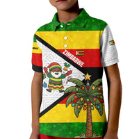 Zimbabwe Christmas Kid Polo Shirt with Festive Santa Palm Tree and Red Yellow Green Flag - Wonder Print Shop