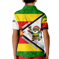 Zimbabwe Christmas Kid Polo Shirt with Festive Santa Palm Tree and Red Yellow Green Flag - Wonder Print Shop