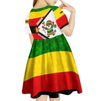 Zimbabwe Christmas Kid Short Sleeve Dress with Festive Santa Palm Tree and Red Yellow Green Flag - Wonder Print Shop