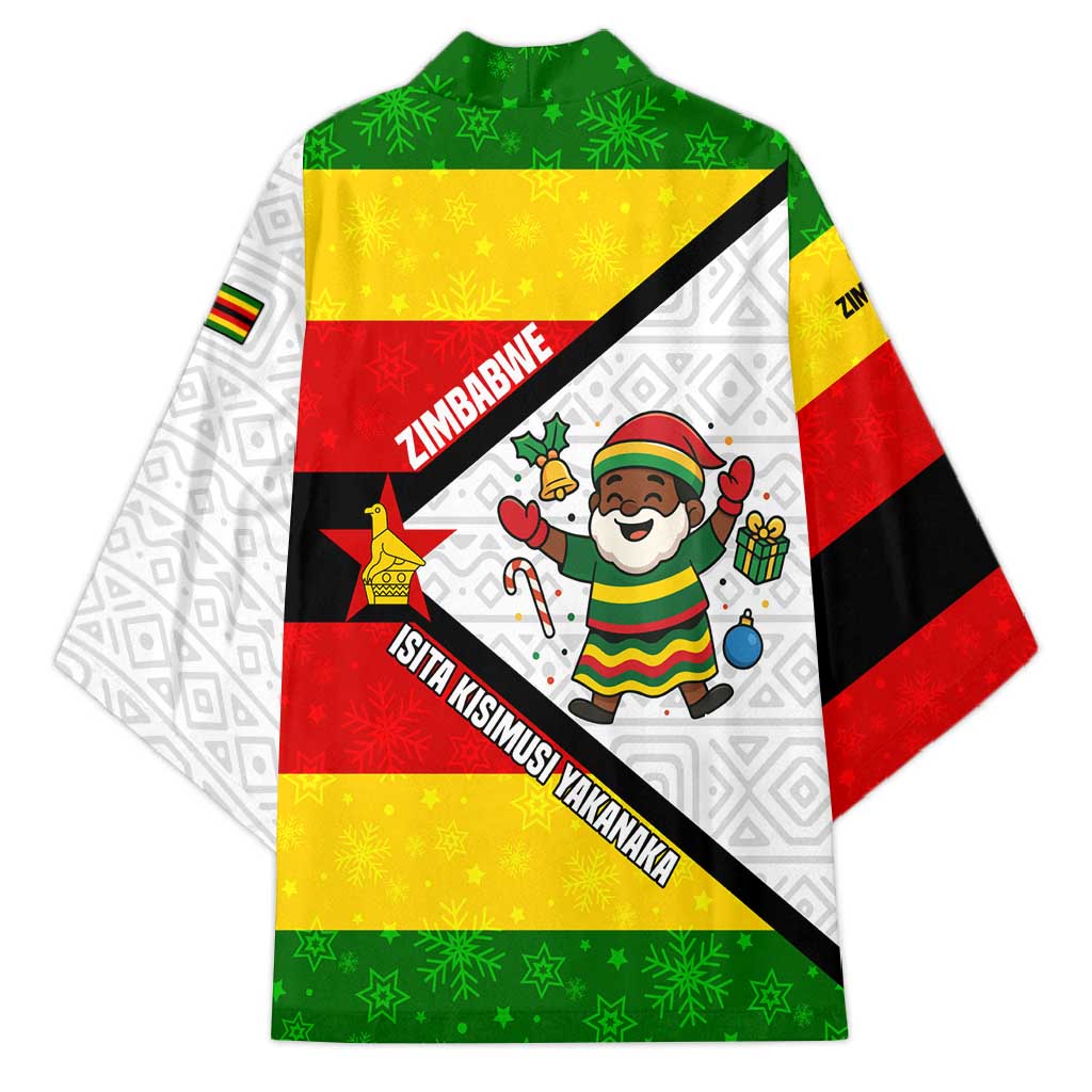Zimbabwe Christmas Kimono with Festive Santa Palm Tree and Red Yellow Green Flag - Wonder Print Shop