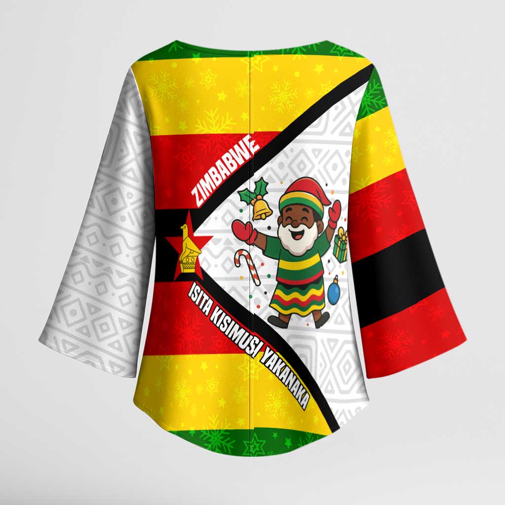 Zimbabwe Christmas Kimono Sleeve Blouse with Festive Santa Palm Tree and Red Yellow Green Flag - Wonder Print Shop