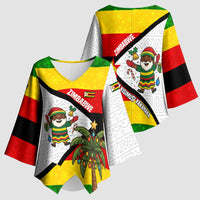 Zimbabwe Christmas Kimono Sleeve Blouse with Festive Santa Palm Tree and Red Yellow Green Flag - Wonder Print Shop