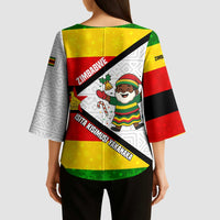Zimbabwe Christmas Kimono Sleeve Blouse with Festive Santa Palm Tree and Red Yellow Green Flag - Wonder Print Shop