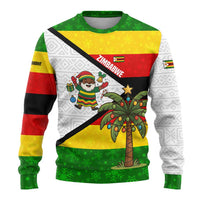 Zimbabwe Christmas Ugly Christmas Sweater with Festive Santa Palm Tree and Red Yellow Green Flag - Wonder Print Shop