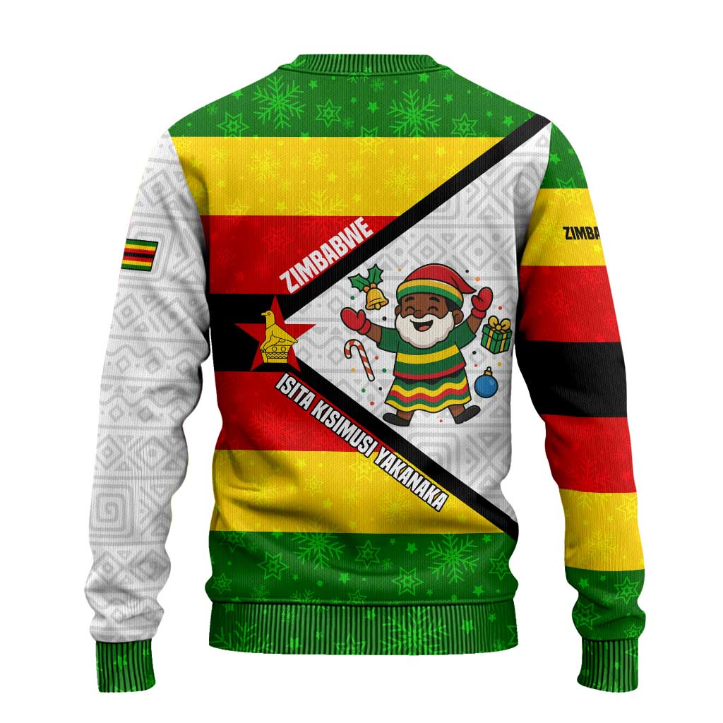 Zimbabwe Christmas Ugly Christmas Sweater with Festive Santa Palm Tree and Red Yellow Green Flag - Wonder Print Shop