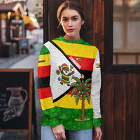 Zimbabwe Christmas Ugly Christmas Sweater with Festive Santa Palm Tree and Red Yellow Green Flag - Wonder Print Shop