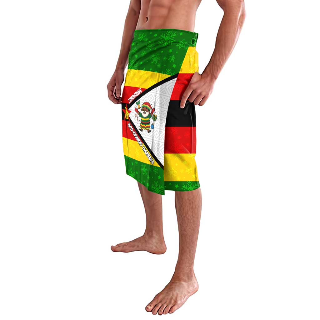 Zimbabwe Christmas Lavalava with Festive Santa Palm Tree and Red Yellow Green Flag - Wonder Print Shop