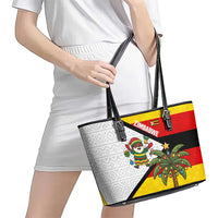 Zimbabwe Christmas Leather Tote Bag with Festive Santa Palm Tree and Red Yellow Green Flag - Wonder Print Shop