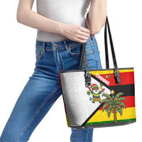 Zimbabwe Christmas Leather Tote Bag with Festive Santa Palm Tree and Red Yellow Green Flag - Wonder Print Shop
