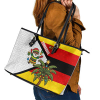 Zimbabwe Christmas Leather Tote Bag with Festive Santa Palm Tree and Red Yellow Green Flag - Wonder Print Shop