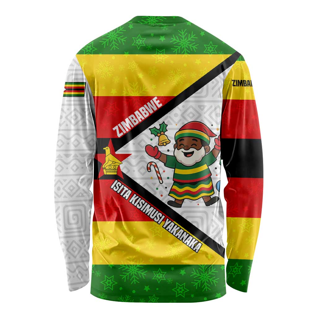 Zimbabwe Christmas Long Sleeve Shirt with Festive Santa Palm Tree and Red Yellow Green Flag - Wonder Print Shop