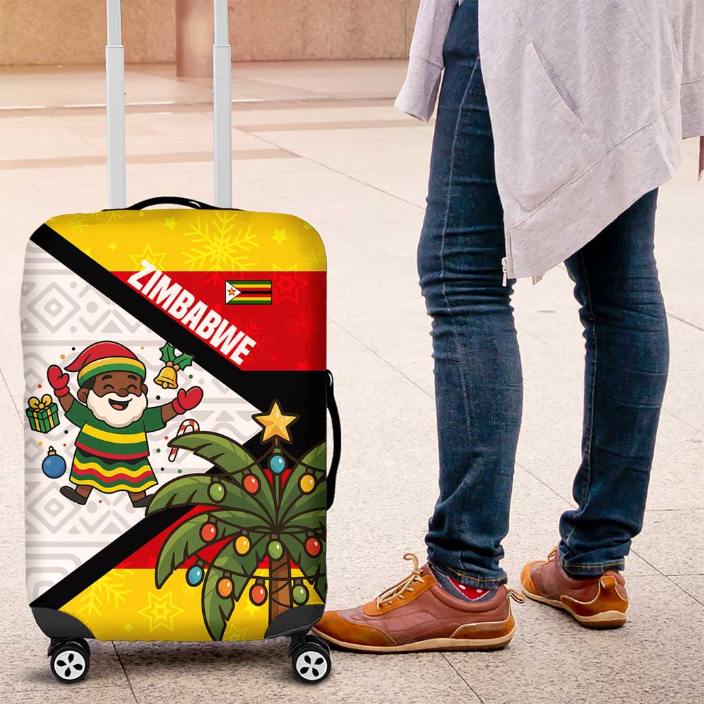 Zimbabwe Christmas Luggage Cover with Festive Santa Palm Tree and Red Yellow Green Flag - Wonder Print Shop