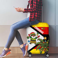 Zimbabwe Christmas Luggage Cover with Festive Santa Palm Tree and Red Yellow Green Flag - Wonder Print Shop