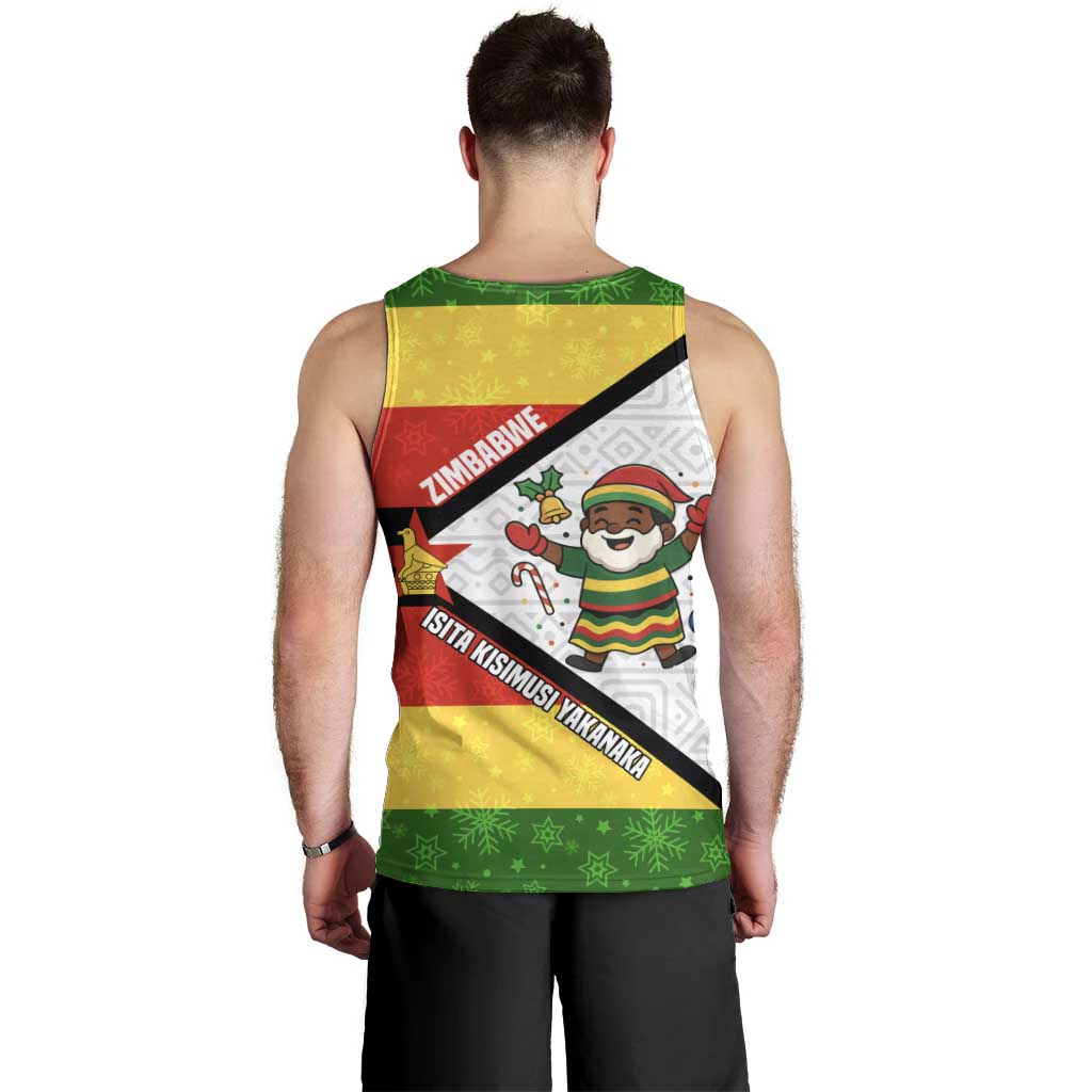 Zimbabwe Christmas Men Tank Top with Festive Santa Palm Tree and Red Yellow Green Flag - Wonder Print Shop