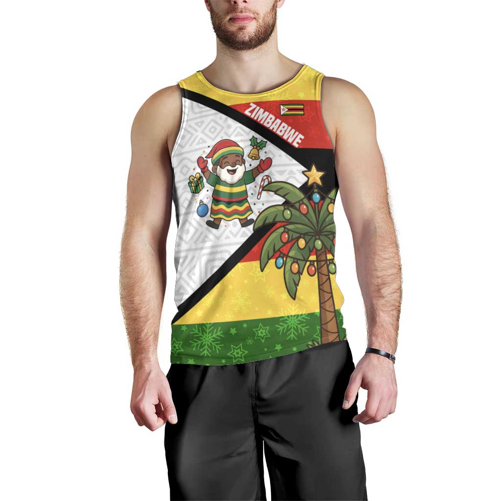 Zimbabwe Christmas Men Tank Top with Festive Santa Palm Tree and Red Yellow Green Flag - Wonder Print Shop