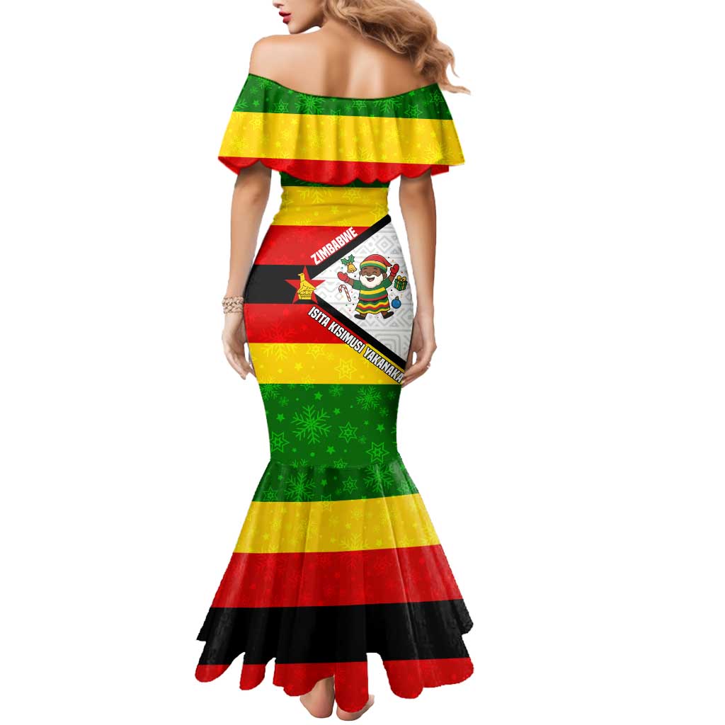 Zimbabwe Christmas Mermaid Dress with Festive Santa Palm Tree and Red Yellow Green Flag - Wonder Print Shop