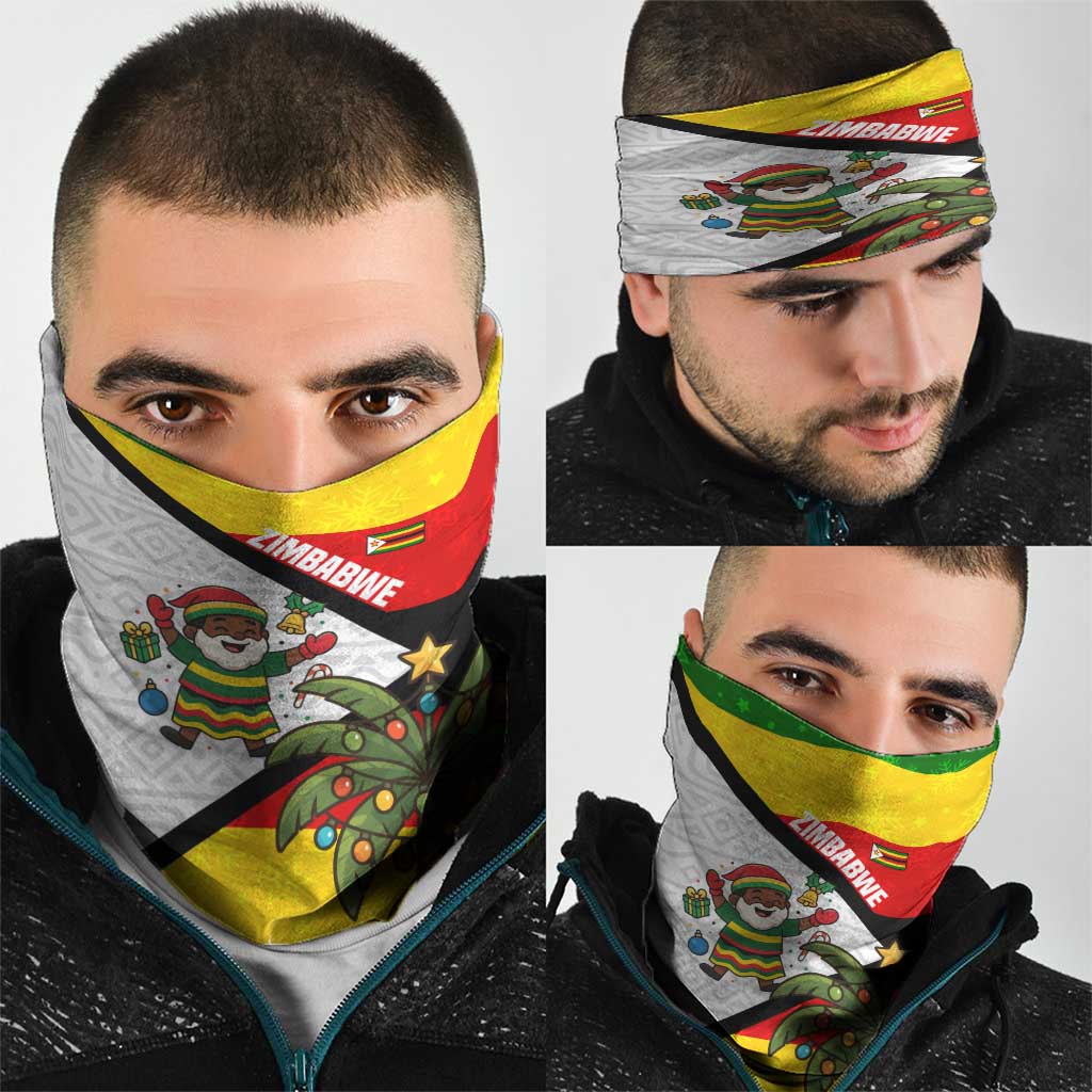 Zimbabwe Christmas Neck Gaiter with Festive Santa Palm Tree and Red Yellow Green Flag - Wonder Print Shop