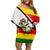 Zimbabwe Christmas Off Shoulder Short Dress with Festive Santa Palm Tree and Red Yellow Green Flag - Wonder Print Shop