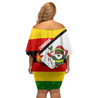 Zimbabwe Christmas Off Shoulder Short Dress with Festive Santa Palm Tree and Red Yellow Green Flag - Wonder Print Shop
