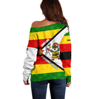 Zimbabwe Christmas Off Shoulder Sweater with Festive Santa Palm Tree and Red Yellow Green Flag - Wonder Print Shop