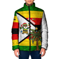 Zimbabwe Christmas Padded Jacket with Festive Santa Palm Tree and Red Yellow Green Flag - Wonder Print Shop