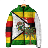 Zimbabwe Christmas Padded Jacket with Festive Santa Palm Tree and Red Yellow Green Flag - Wonder Print Shop