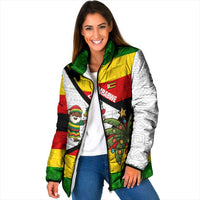 Zimbabwe Christmas Padded Jacket with Festive Santa Palm Tree and Red Yellow Green Flag - Wonder Print Shop