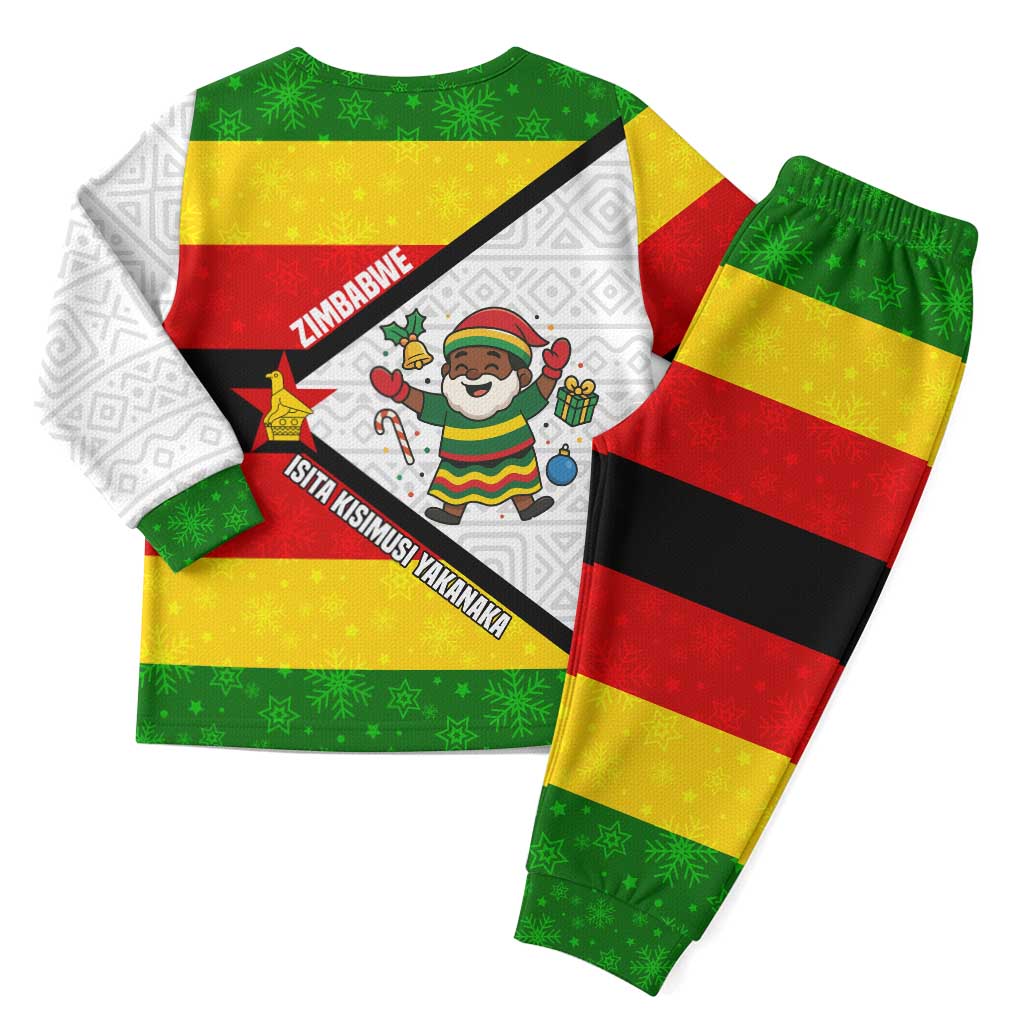 Zimbabwe Christmas Pajama Set with Festive Santa Palm Tree and Red Yellow Green Flag - Wonder Print Shop
