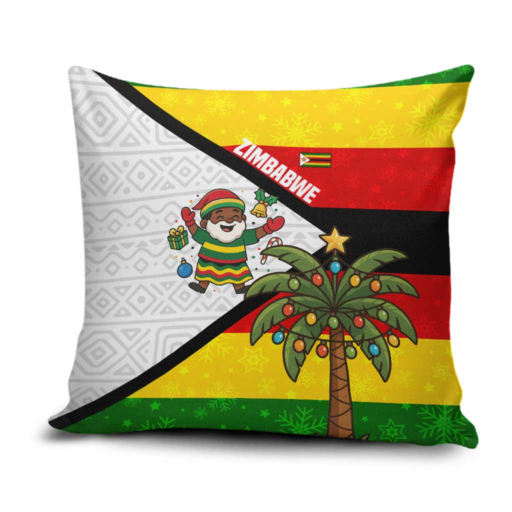 Zimbabwe Christmas Pillow Cover with Festive Santa Palm Tree and Red Yellow Green Flag - Wonder Print Shop