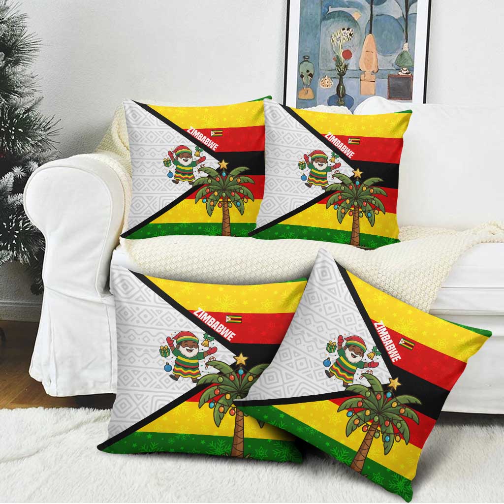 Zimbabwe Christmas Pillow Cover with Festive Santa Palm Tree and Red Yellow Green Flag - Wonder Print Shop