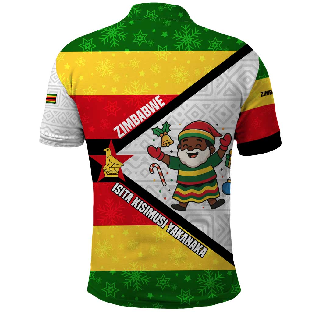 Zimbabwe Christmas Polo Shirt with Festive Santa Palm Tree and Red Yellow Green Flag - Wonder Print Shop