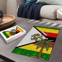 Zimbabwe Christmas Puzzle with Festive Santa Palm Tree and Red Yellow Green Flag - Wonder Print Shop