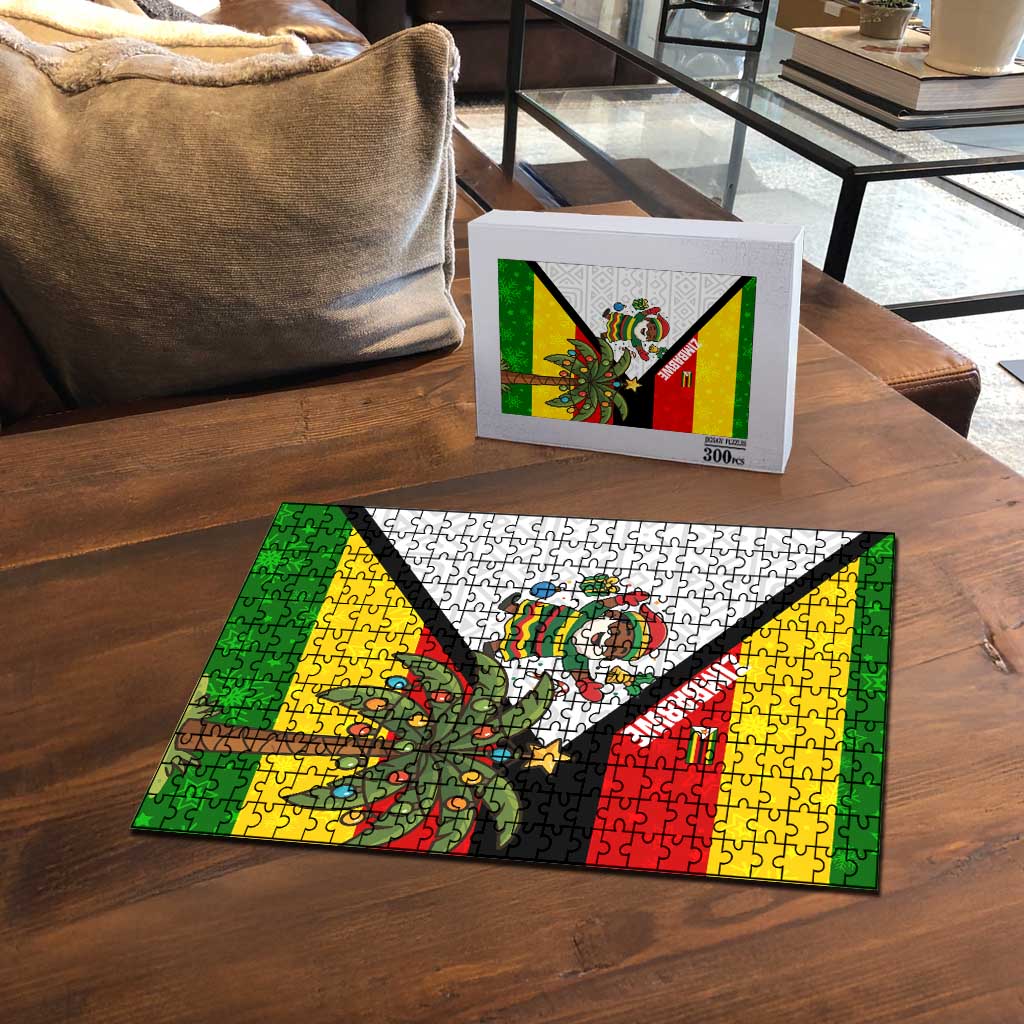 Zimbabwe Christmas Puzzle with Festive Santa Palm Tree and Red Yellow Green Flag - Wonder Print Shop