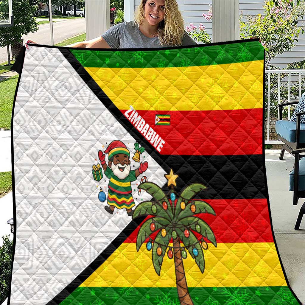 Zimbabwe Christmas Quilt with Festive Santa Palm Tree and Red Yellow Green Flag - Wonder Print Shop