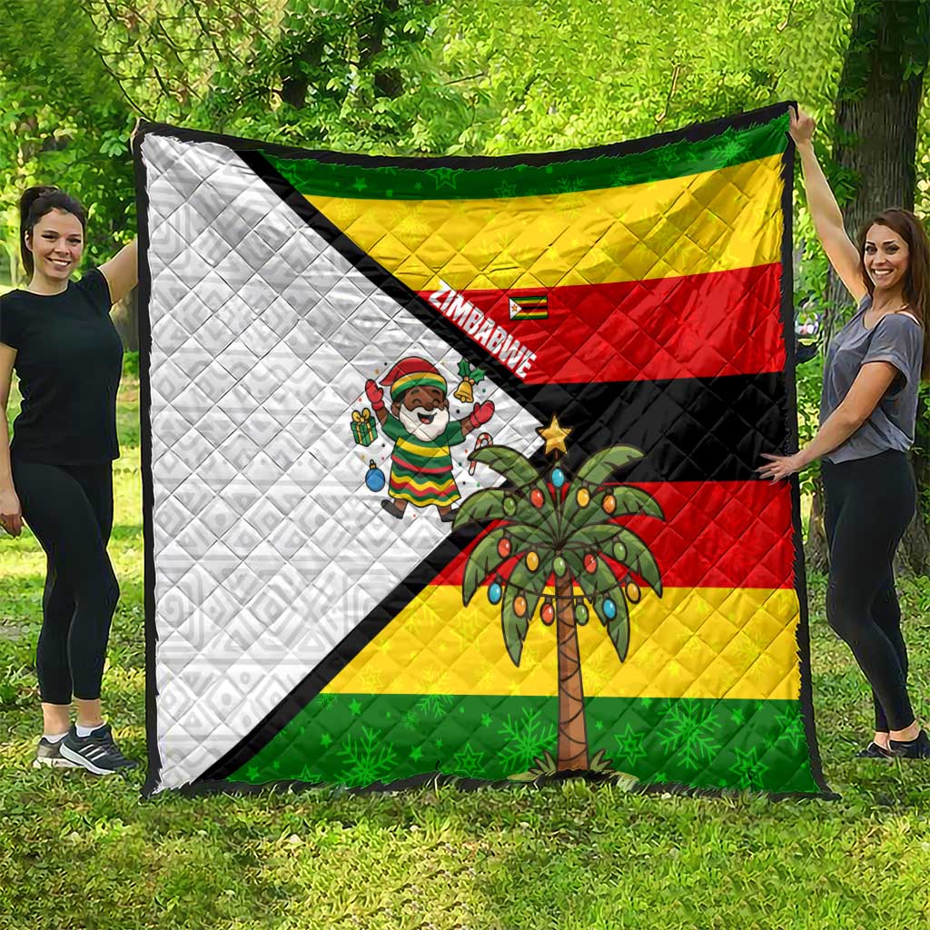 Zimbabwe Christmas Quilt with Festive Santa Palm Tree and Red Yellow Green Flag - Wonder Print Shop