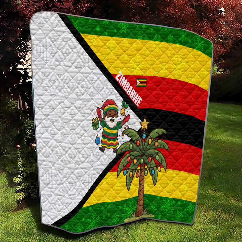 Zimbabwe Christmas Quilt with Festive Santa Palm Tree and Red Yellow Green Flag - Wonder Print Shop