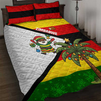 Zimbabwe Christmas Quilt Bed Set with Festive Santa Palm Tree and Red Yellow Green Flag - Wonder Print Shop