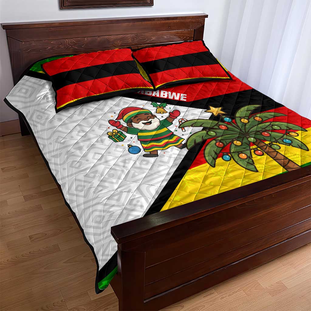 Zimbabwe Christmas Quilt Bed Set with Festive Santa Palm Tree and Red Yellow Green Flag - Wonder Print Shop