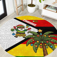 Zimbabwe Christmas Round Carpet with Festive Santa Palm Tree and Red Yellow Green Flag - Wonder Print Shop